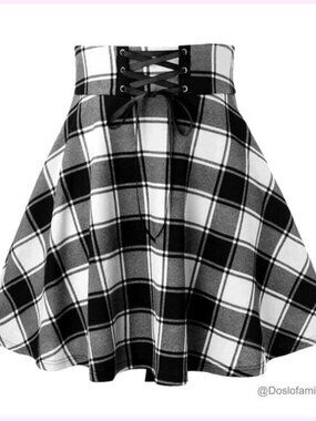 High Waist Plaid Mini Skirt Lace Up Tie A-Line Flared Hem